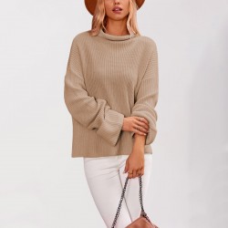2025 Autumn/Winter Amazon Women's Fashionable Pullover Sweater with Slit Hem and Flared Sleeves