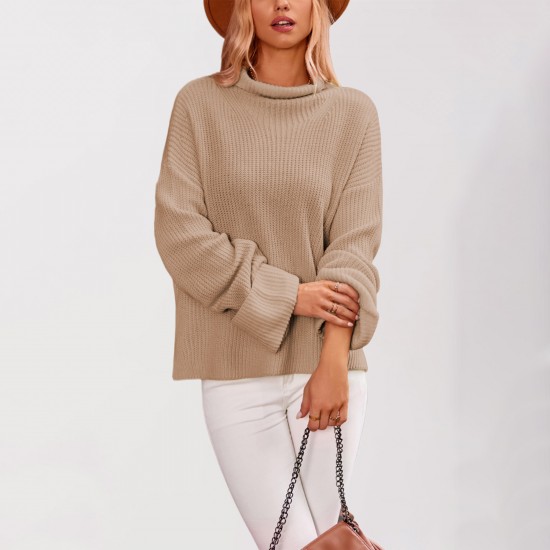 2025 Autumn/Winter Amazon Women's Fashionable Pullover Sweater with Slit Hem and Flared Sleeves