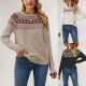 New 2025 autumn and winter sweaters, European and American women's cross-border hot-selling colorblock round-neck loose casual pullover sweater