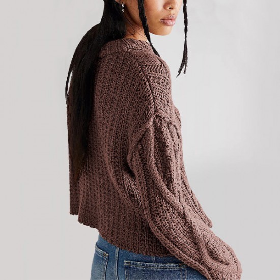 2025 New Autumn/Winter Amazon Independent Station Hot Sale European and American Women's Cable Button Loose Crew Sweater