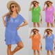 2024 summer Amazon European and American new patchwork hollowed-out beach dress, loose plus-size three-quarter sleeve bikini cover-up.