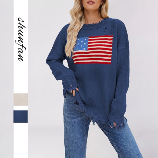 Autumn/winter 2025 new cross-border women's tiktop casual striped colorblock knitted round-neck oversized sweater tops