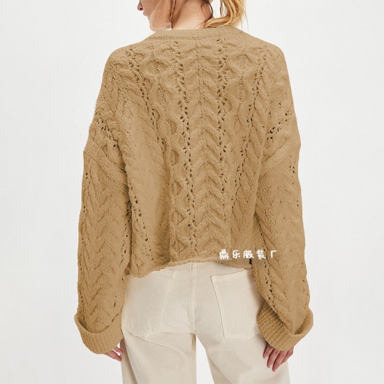 2025 Autumn/Winter New Tiktop Autumn/Winter Cross-Border European and American Women's Sweater Loose One-Breasted Pullover Sweater