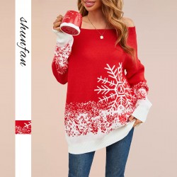 New 2025 autumn/winter cross-border Amazon women's plus-size stylish V-neck knitted pullover