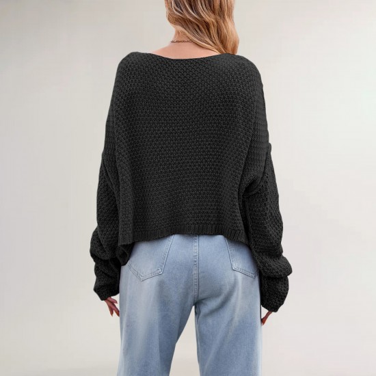 2025 New Winter Cross-Border Amazon Temu Hot-Selling V-Neck Loose European and American Women's Fashion Pullover Sweaters