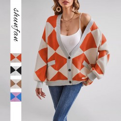 European and American women's Amazon new 2025 Valentine's Day heart-shaped pocket V-neck mid-length knitted cardigan