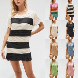 2025 summer new European and American women's street hollowed-out dress, knitted vest dress, hot-selling cross-border independent website.