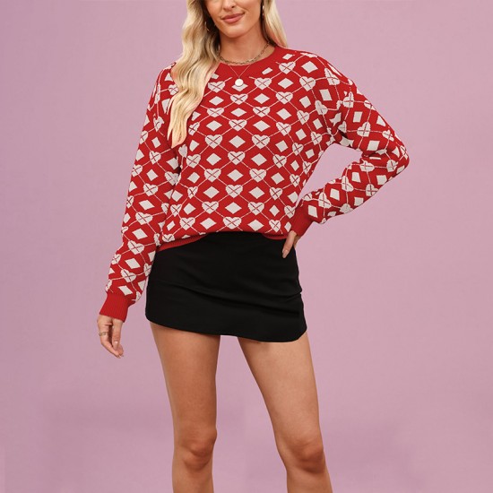 2025 new European and American women's Amazon Valentine's Day heart-shaped knitted cardigan, heart-shaped round-neck versatile coat for women