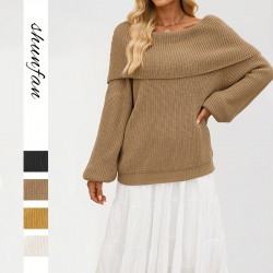 New 2025 Autumn/Winter cross-border European and American women's hot-selling 2025 Autumn/Winter round neck colorblock loose versatile pullover sweater