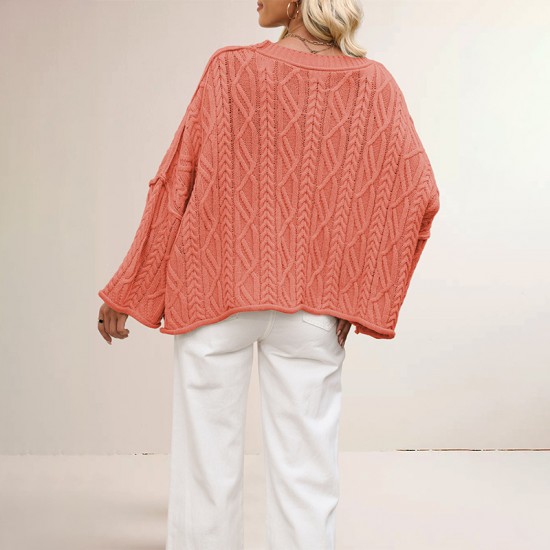 2025 Autumn and Winter New European and American Women's Solid Color Crew Neck Sweater Cross-border Hot-selling Loose, Versatile Basic Pullover Sweater