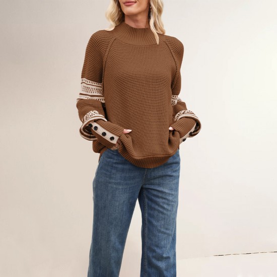 2025 New Fall/Winter Amazon European and American Cross-Border Women's Sweater, Solid Color Half-Turtleneck Loose Pullover Sweater