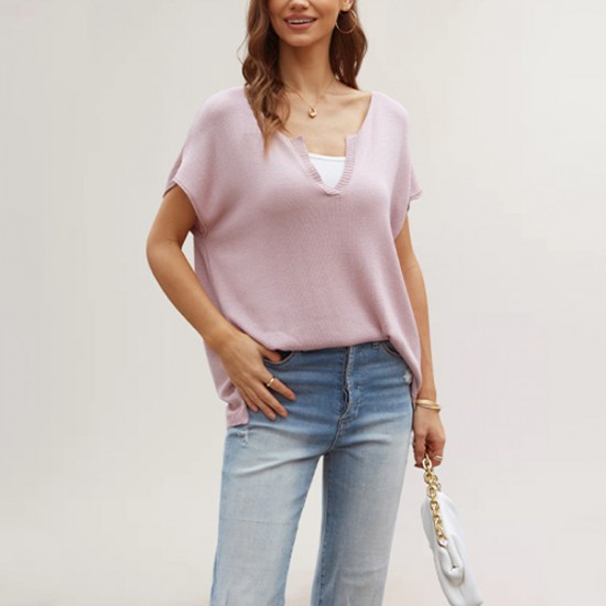 Amazon Temu cross-border hot-selling European and American loose-fitting striped T-shirt, casual pullover, women's short-sleeved sweater.