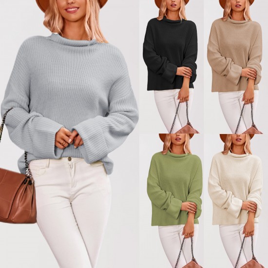 2025 Autumn/Winter Amazon Women's Fashionable Pullover Sweater with Slit Hem and Flared Sleeves