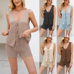 2025 New Summer Amazon Temu Cross-Border Women's Fashion: Hot-Selling Solid Color Knitted V-Neck Button-Down Vest Sweater