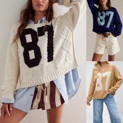 2025 Autumn/Winter New Cross-Border Amazon Hot-Selling Solid Color Round Neck Bell Sleeve Pullover Sweater Fashion Sweater