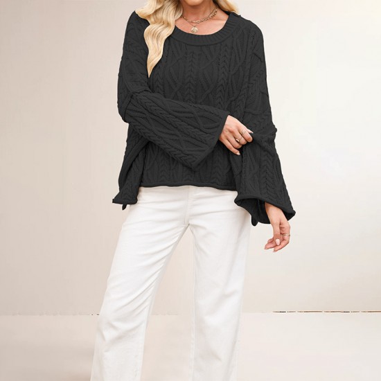 2025 Autumn and Winter New European and American Women's Solid Color Crew Neck Sweater Cross-border Hot-selling Loose, Versatile Basic Pullover Sweater